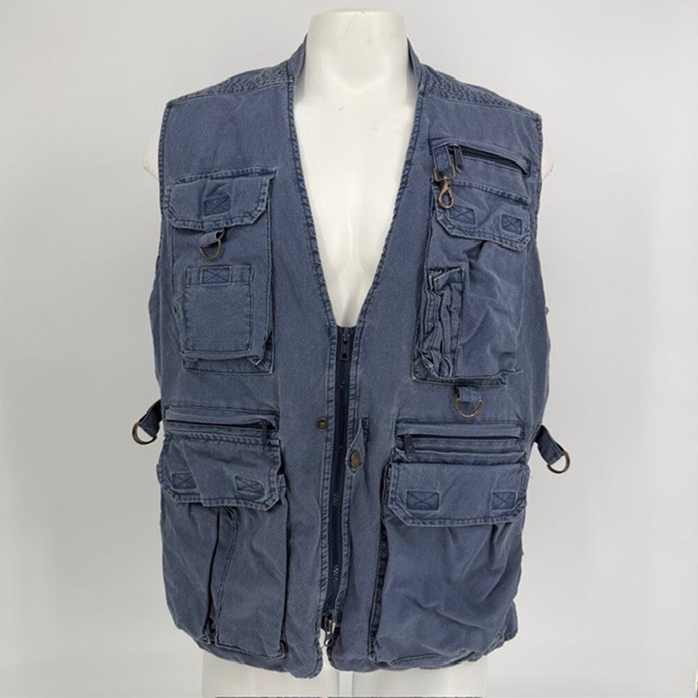 VTG Eddie Bauer Fly Fishing Safari Utility Cargo Pocket Vest M Hiking Gorpcore
